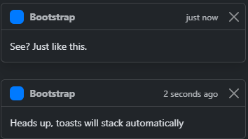 Two toasts that stack positioned in the upper right