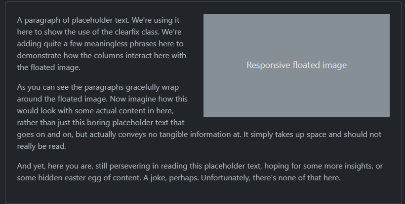 a container with text and a responsive, floating image