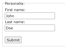 A screenshot of a form with two fields labeled &lsquo;first name&rsquo; and &rsquo;last name&rsquo; and a button labeled &lsquo;submit&rsquo;