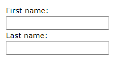 A screenshot of a form with two fields labeled &lsquo;first name&rsquo; and &rsquo;last name&rsquo;